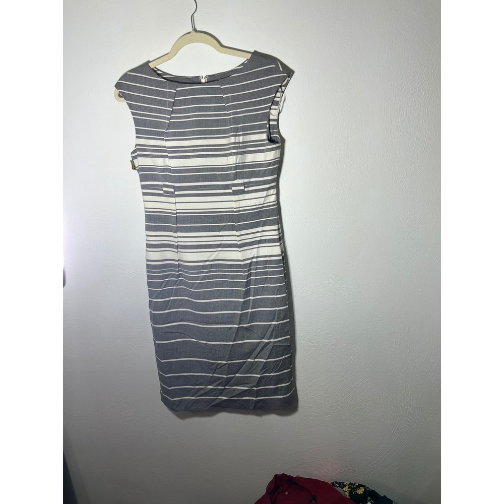 Calvin Klein Gray White Striped Sleeveless Sheath Dress Career Office Size 8